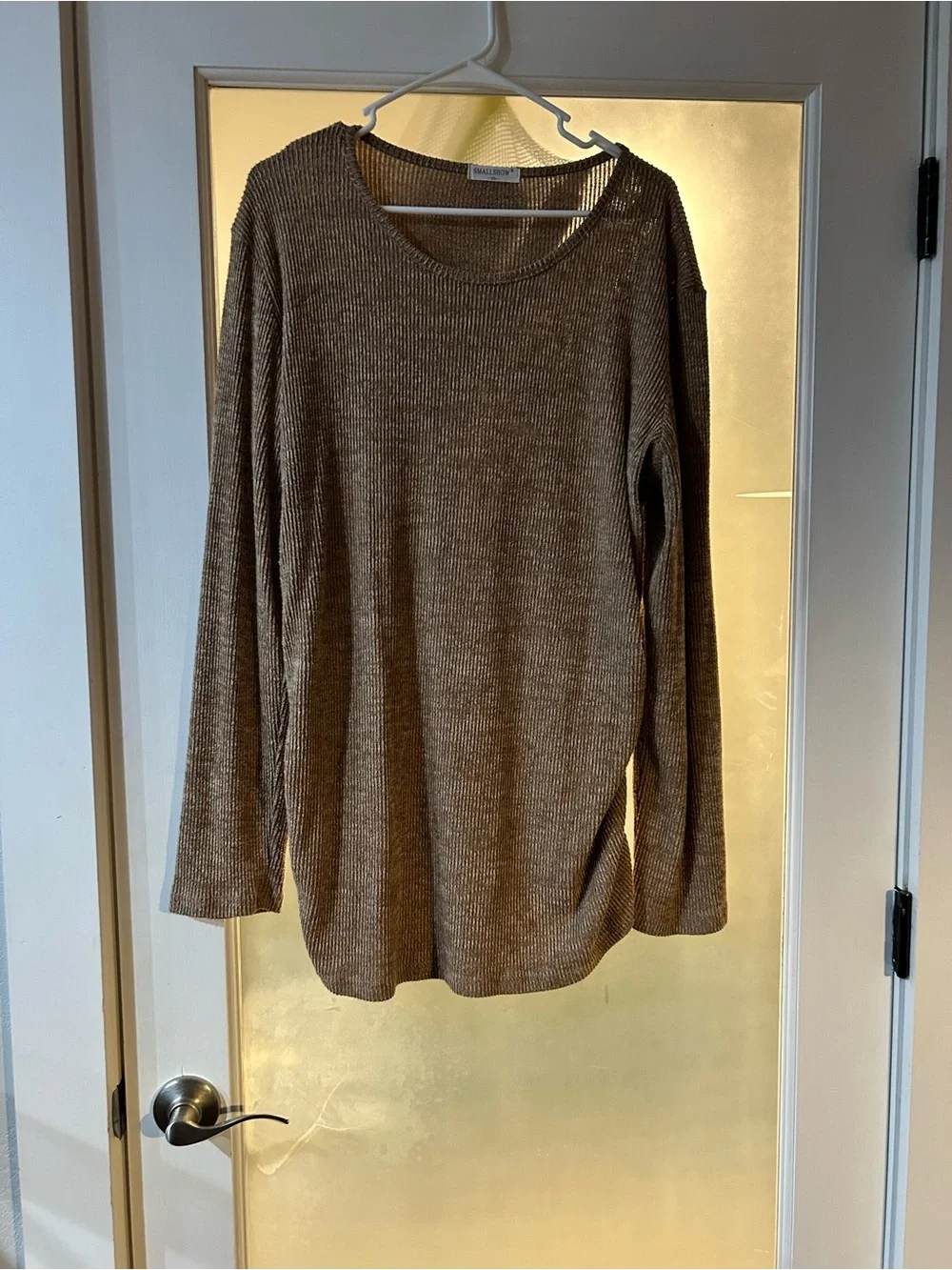 Maternity Ribbed Crew Neck Sweater in Taupe